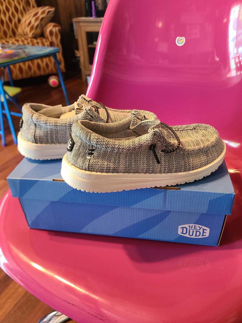 Hey Dude Kids Grey Knit Slip-On Sneakers with White Sole
